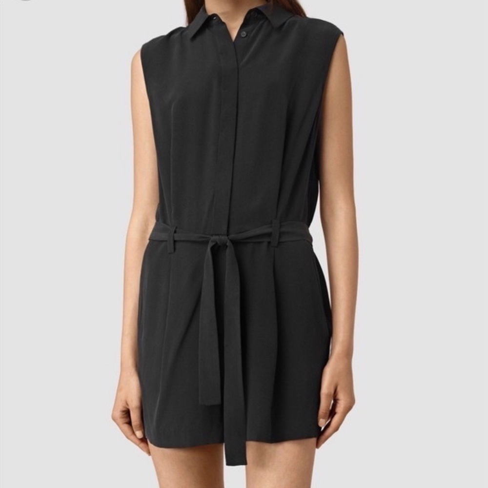 AllSaints Nila Playsuit, Black Silk Romper